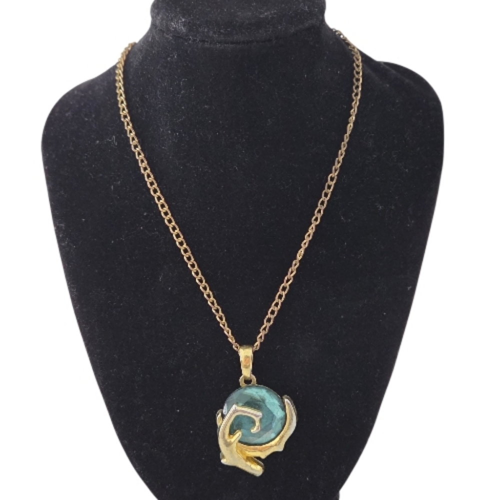 Legend of Zelda Inspired Gold Tone Necklace w/Green Orb Pendant | Vintage Gamer